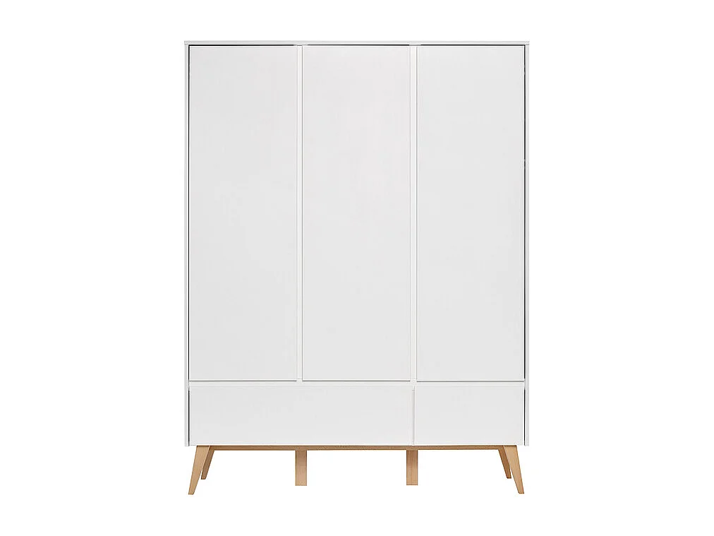Armoire 3 portes 2 tiroirs Swing - Blanc et bois