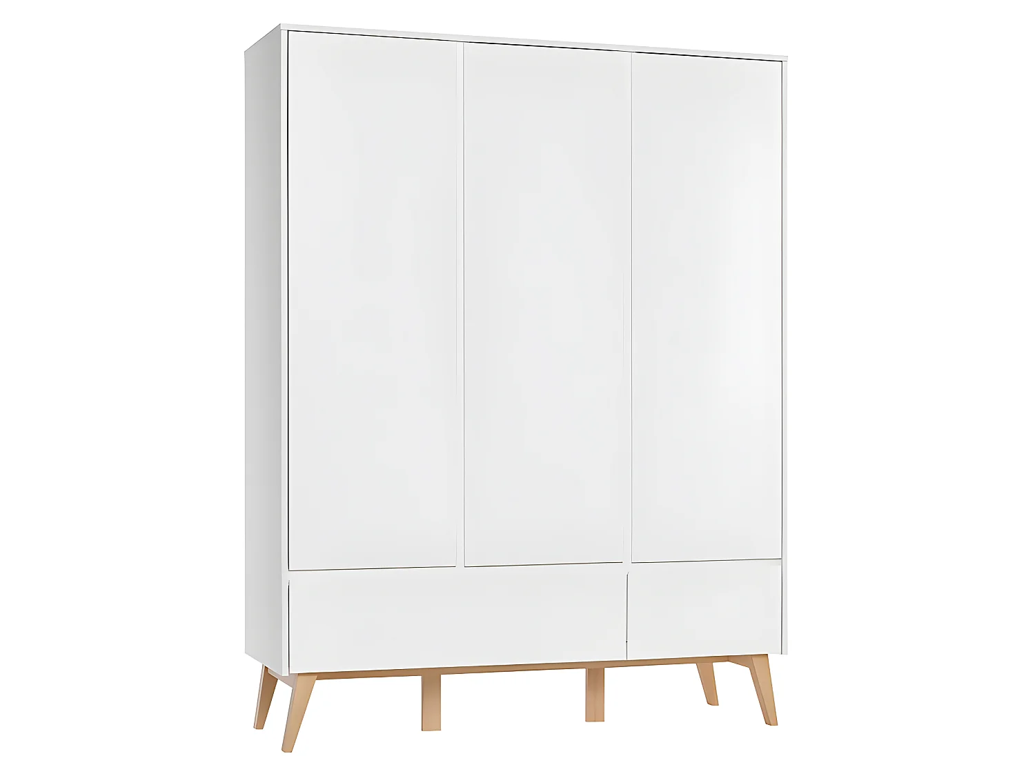 Armoire 3 portes 2 tiroirs Swing - Blanc et bois