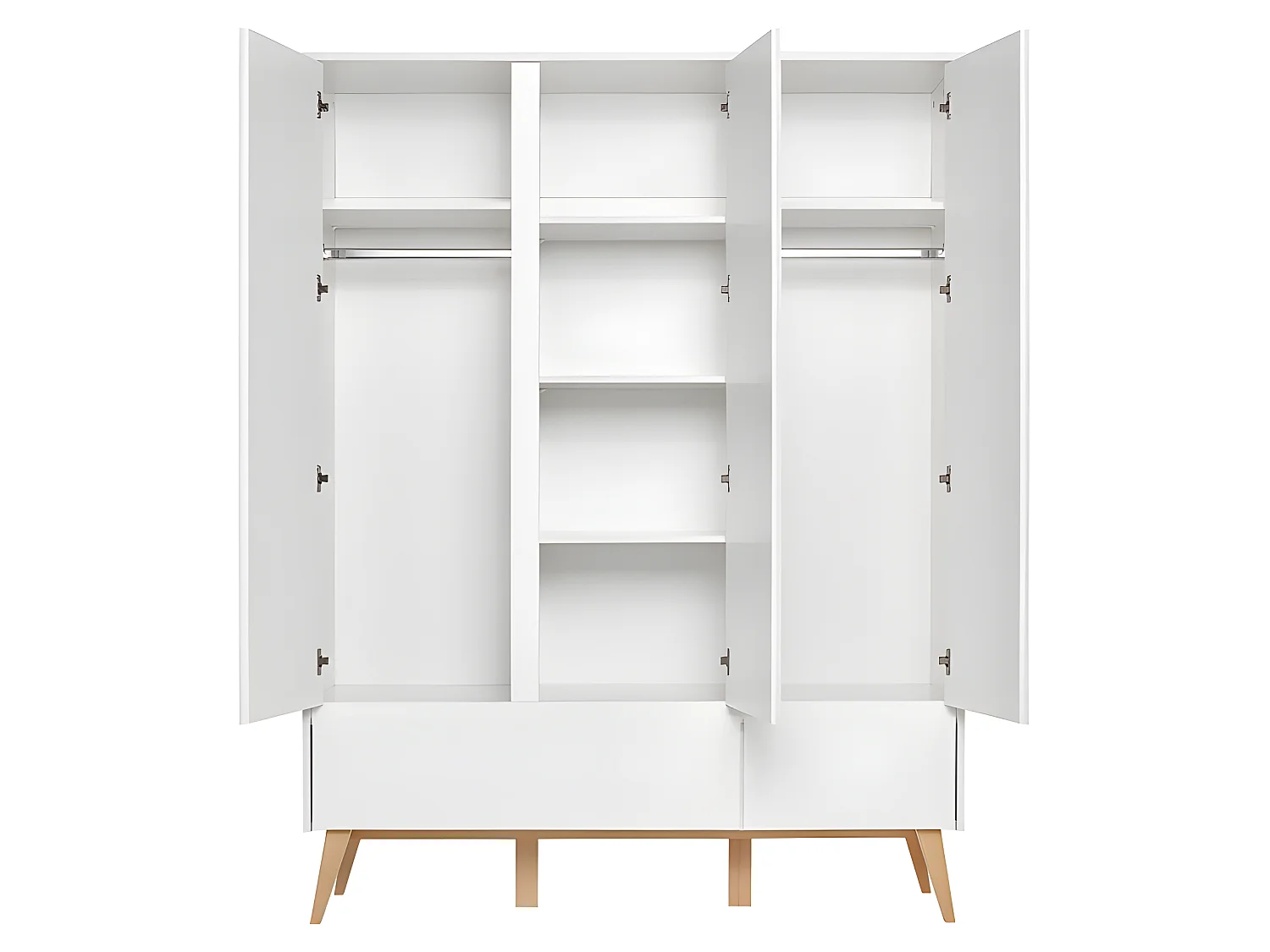 Armoire 3 portes 2 tiroirs Swing - Blanc et bois