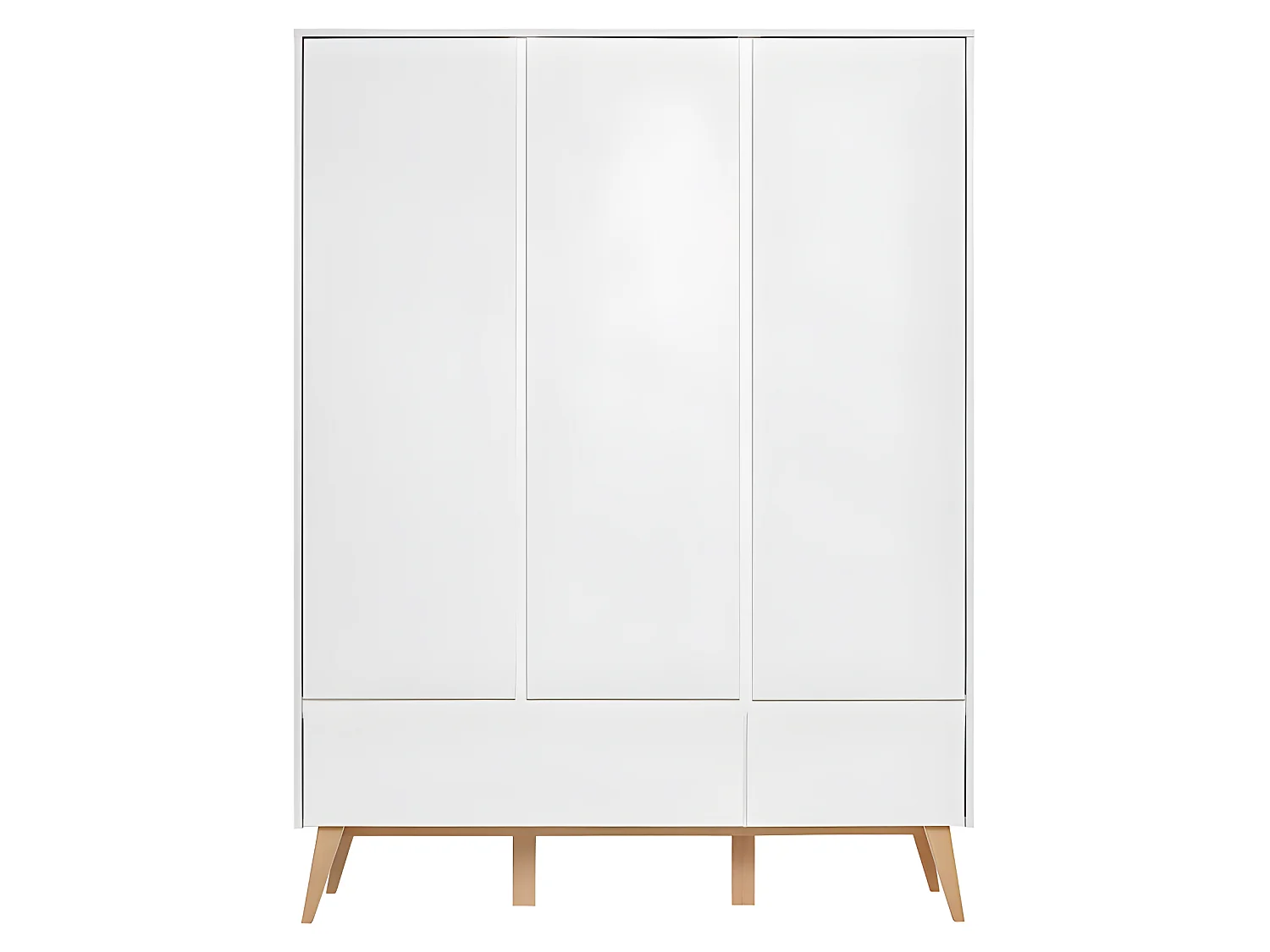 Armoire 3 portes 2 tiroirs Swing - Blanc et bois