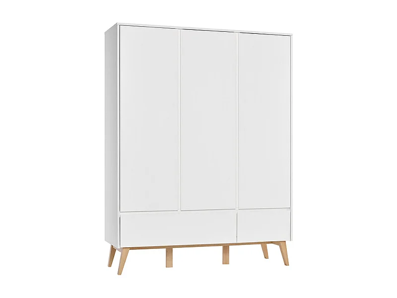 Armoire 3 portes 2 tiroirs Swing - Blanc et bois