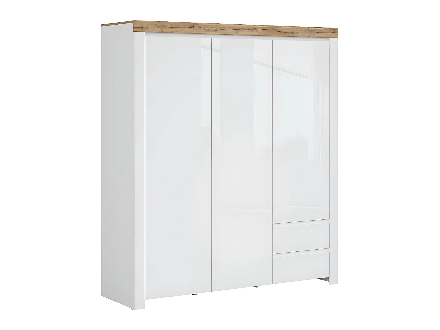 Armoire 3 portes 2 tiroirs Hella Blanc et Bois
