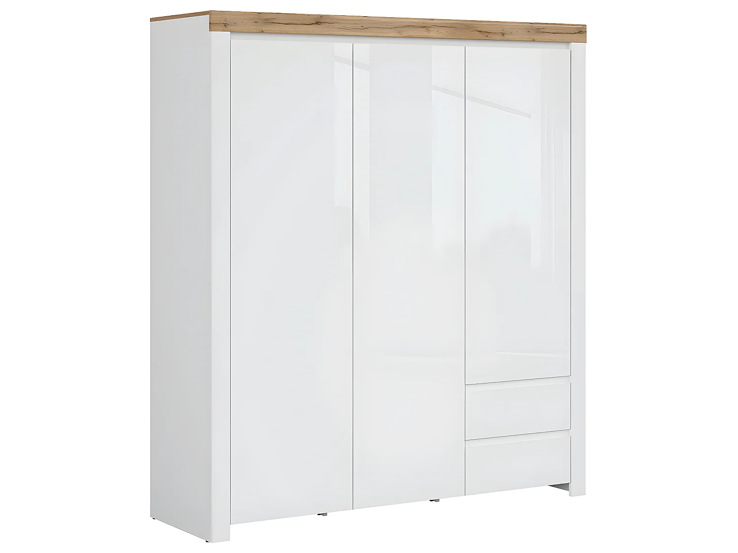 Armoire 3 portes 2 tiroirs Hella Blanc et Bois