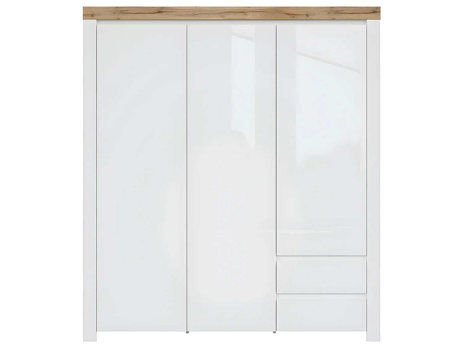 Armoire 3 portes 2 tiroirs Hella Blanc et Bois