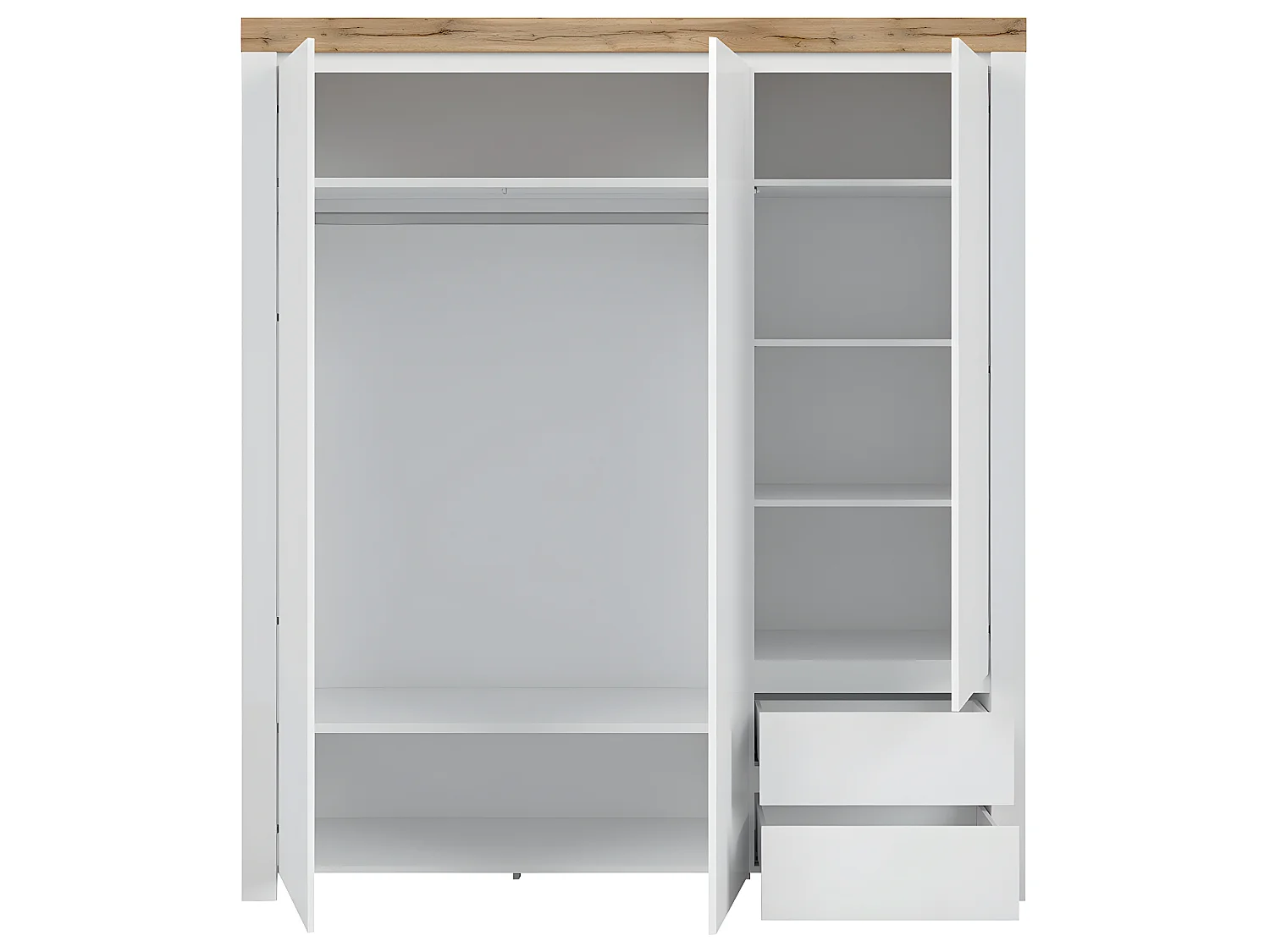 Armoire 3 portes 2 tiroirs Hella Blanc et Bois