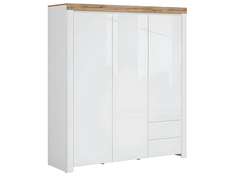 Armoire 3 portes 2 tiroirs Hella Blanc et Bois