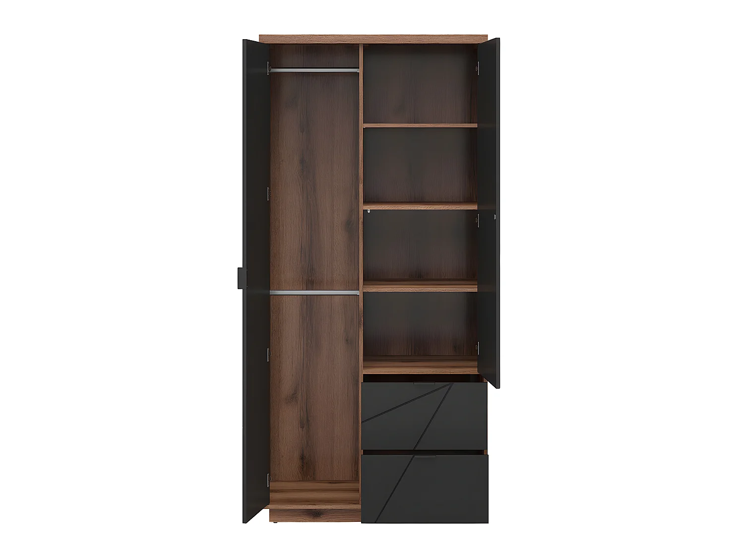 Schrank 2 Türen 2 Schubladen Sven Schwarz und Holz