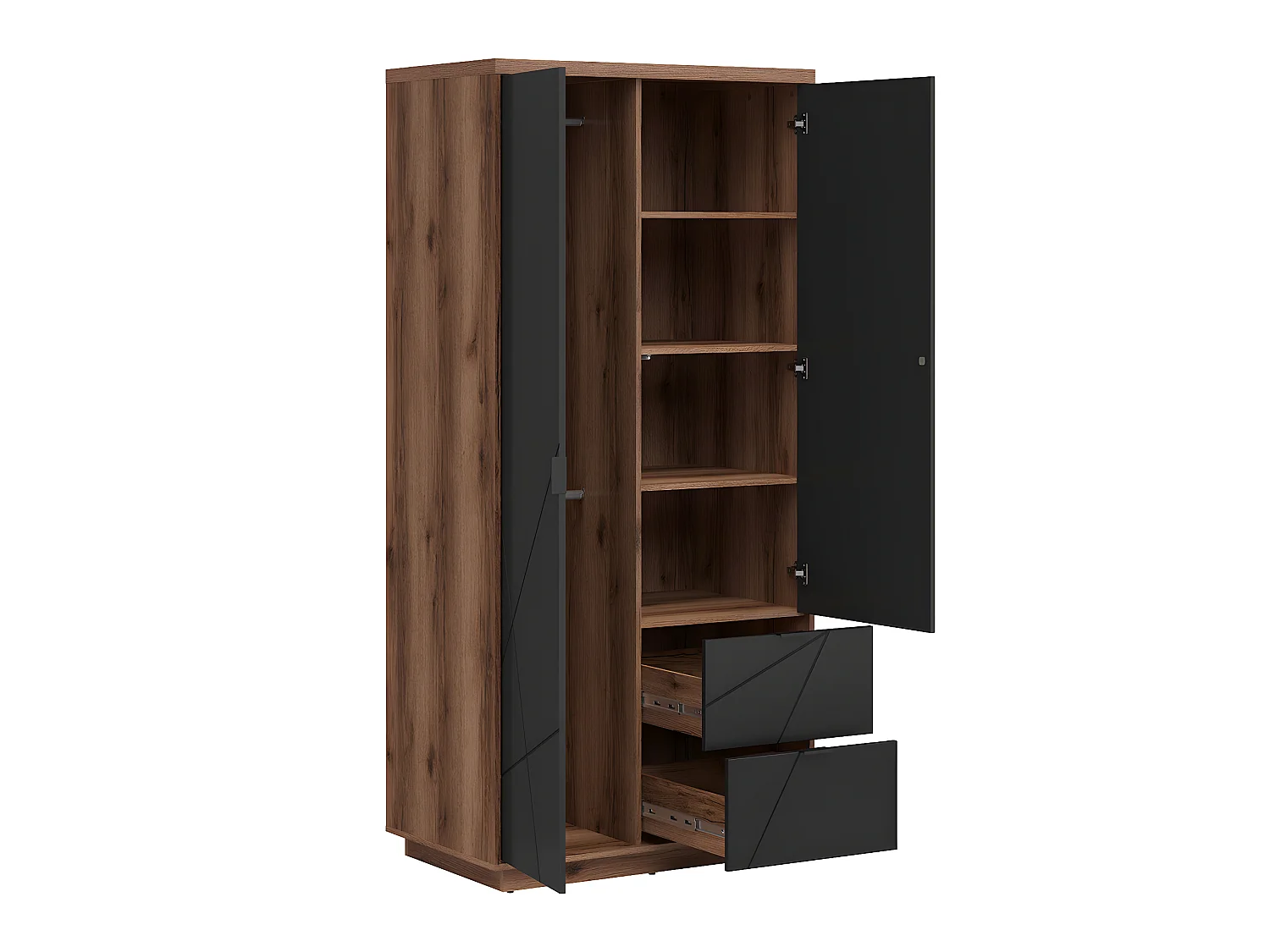 Schrank 2 Türen 2 Schubladen Sven Schwarz und Holz