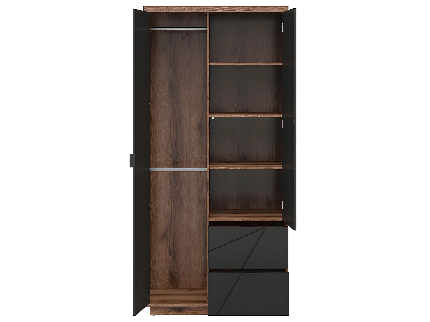 Armadio 2 ante 2 cassetti Sven nero e marrone 201cm