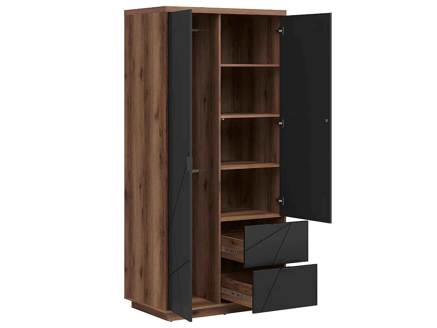 Armadio 2 ante 2 cassetti Sven nero e marrone 201cm