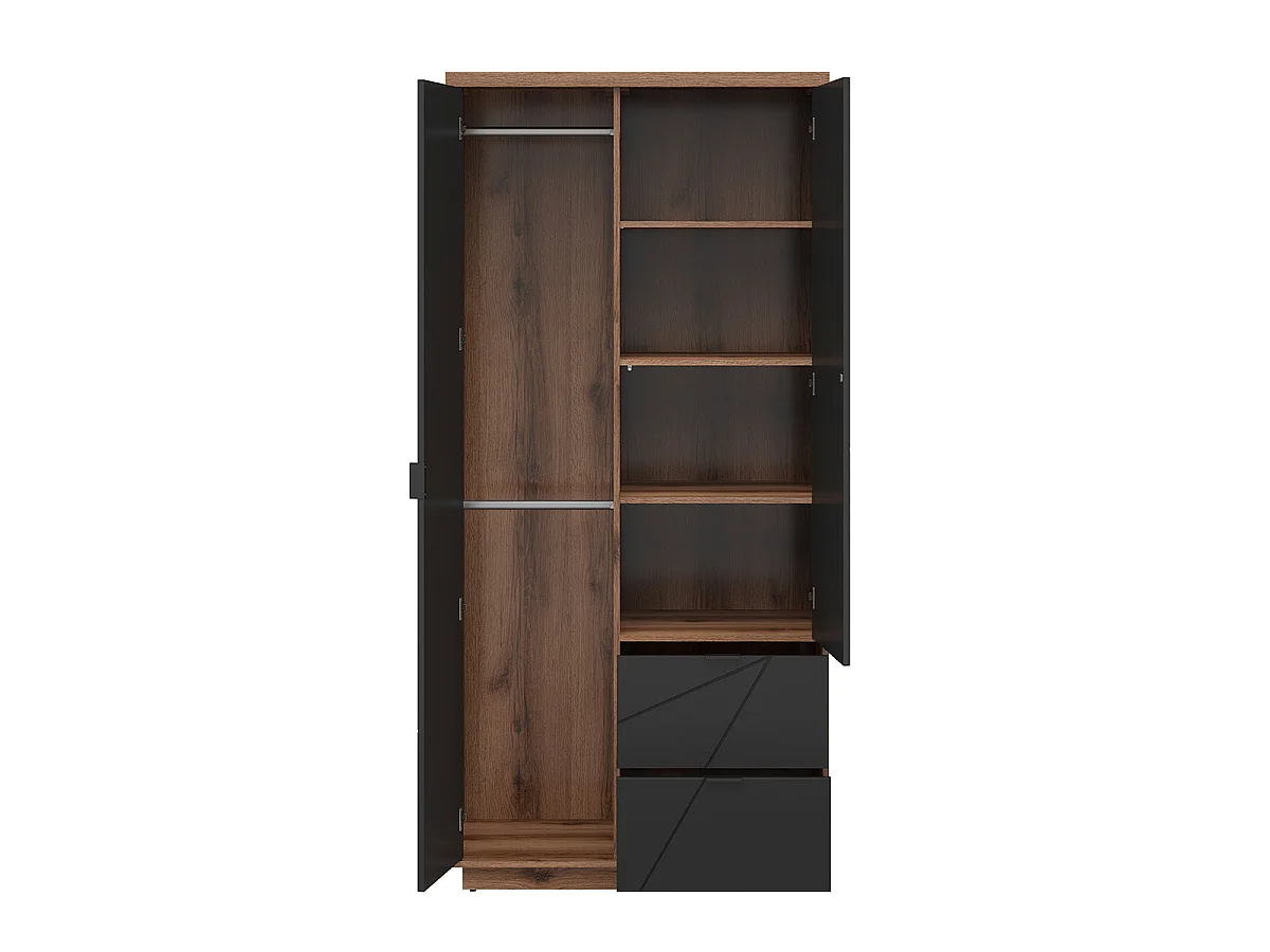 Sven Black and Wood 2-door 2-drawer wardrobe