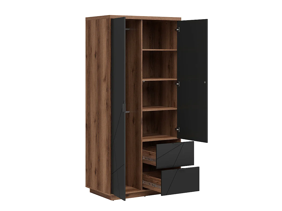 Sven Black and Wood 2-door 2-drawer wardrobe