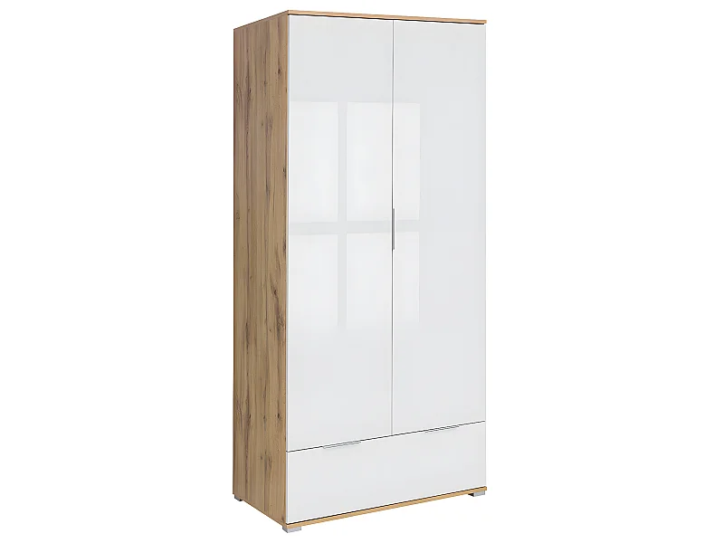 Armoire 2 portes 1 tiroir Selma Blanc et Bois