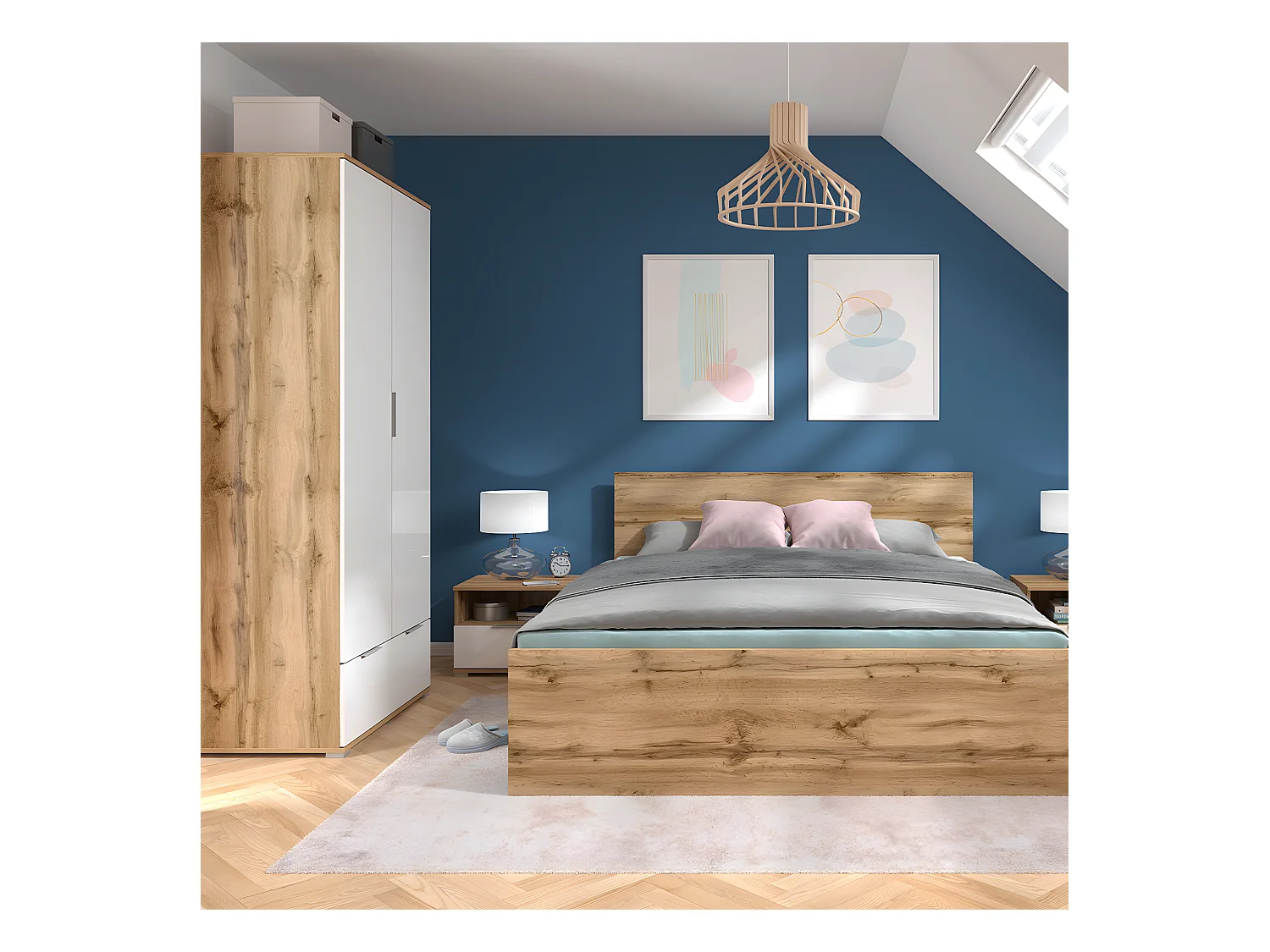 Armario 2 puertas 1 cajón Selma Blanco y Madera