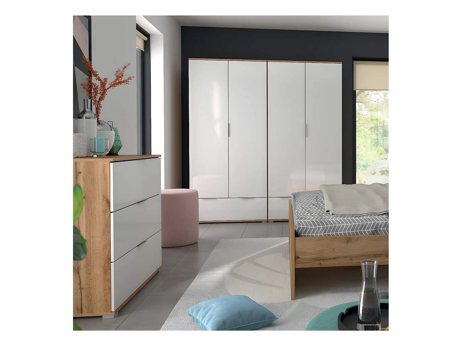 Armario 2 puertas 1 cajón Selma Blanco y Madera