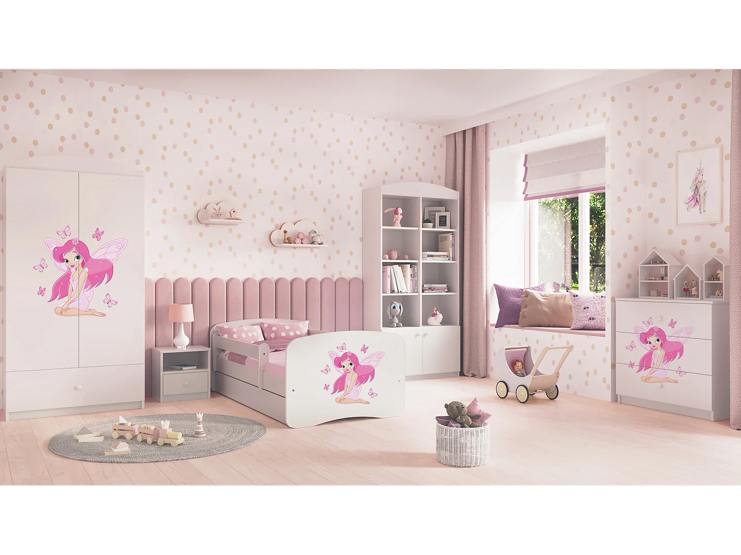 Schrank 2 Türen 1 Schublade Kocot Kids Babydream Die Fee mit den Schmetterlingen - Weiß