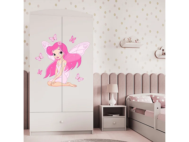 Armoire 2 portes 1 tiroir Babydream La fée aux papillons - Blanc