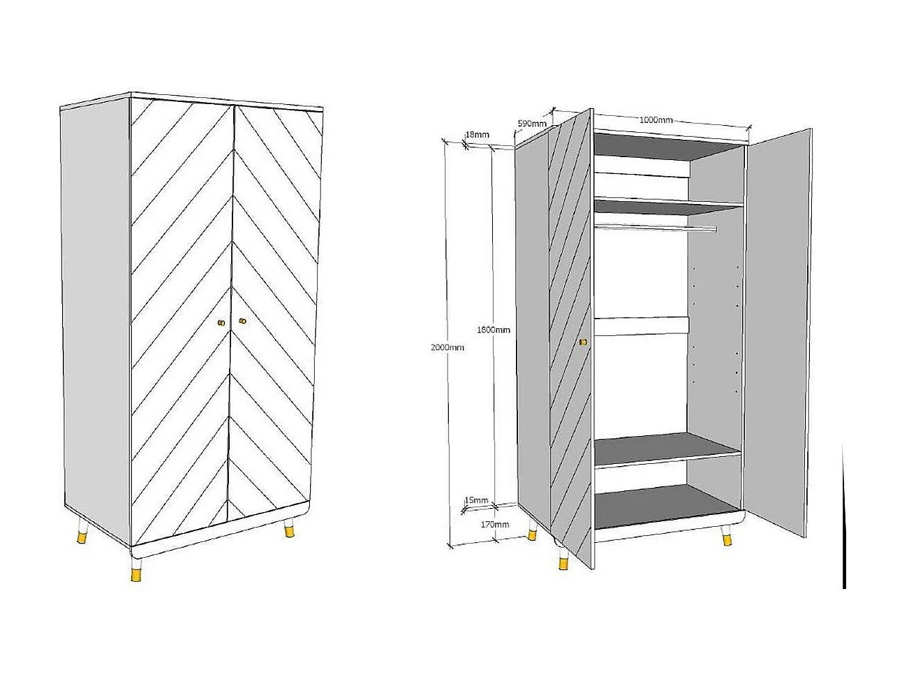 Armoire Enfant 2 Portes "Billy" 200cm Blanc