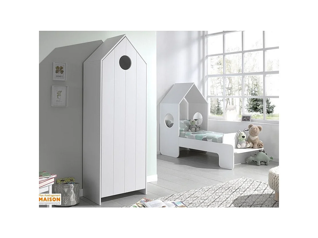 Armario infantil 1 puerta cabaña playa madera lacada blanca Camila