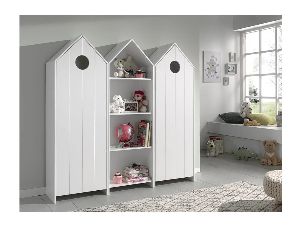 Armario infantil 1 puerta cabaña playa madera lacada blanca Camila