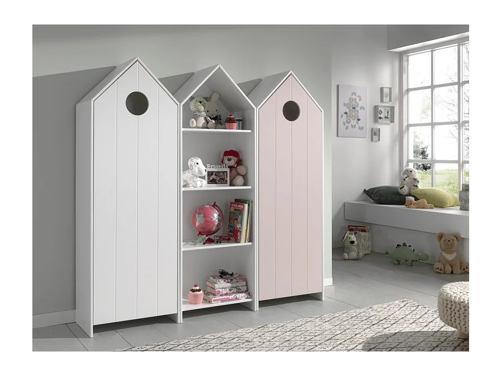 Armario infantil 1 puerta cabaña playa madera lacada blanca Camila