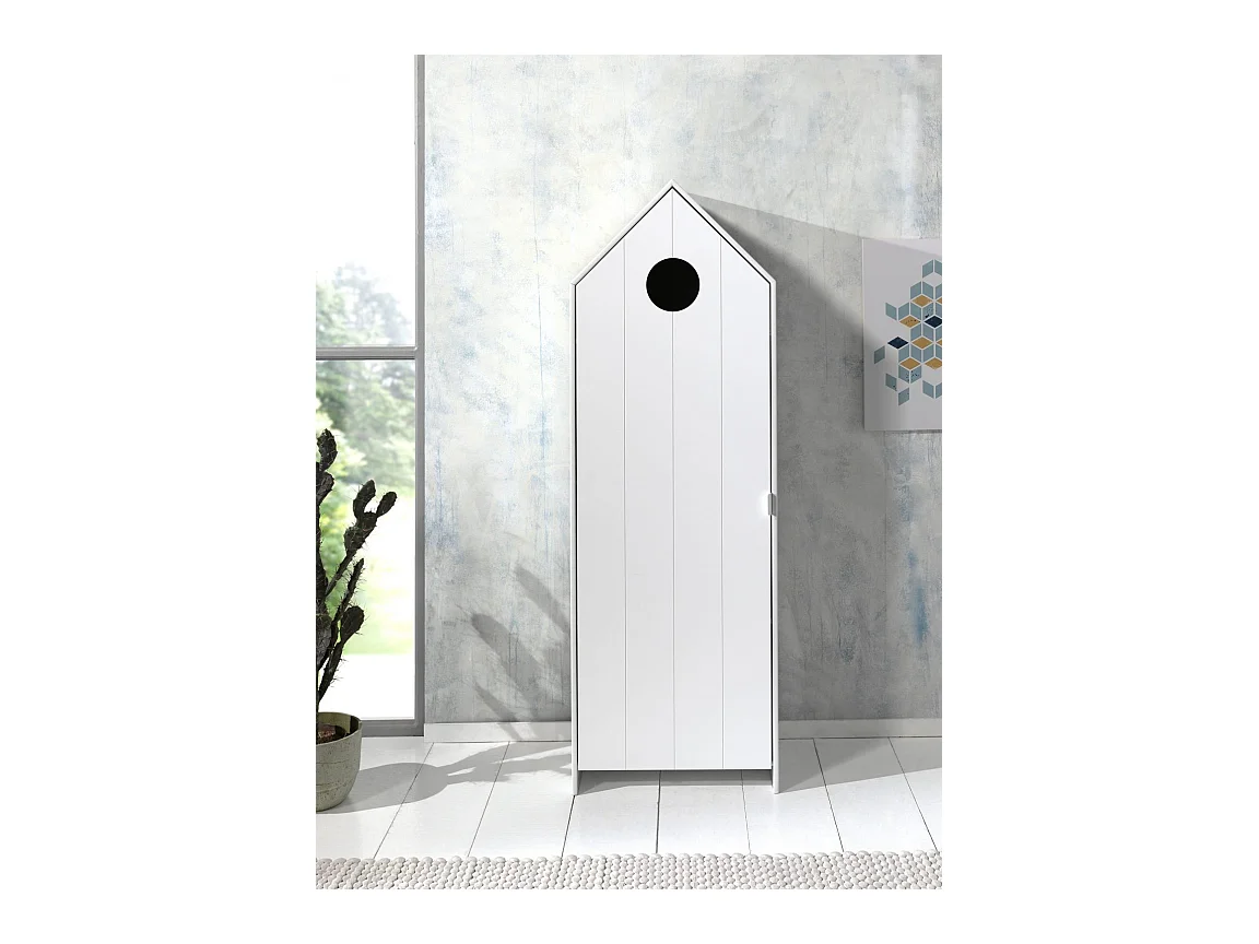 Armario infantil 1 puerta cabaña playa madera lacada blanca Camila