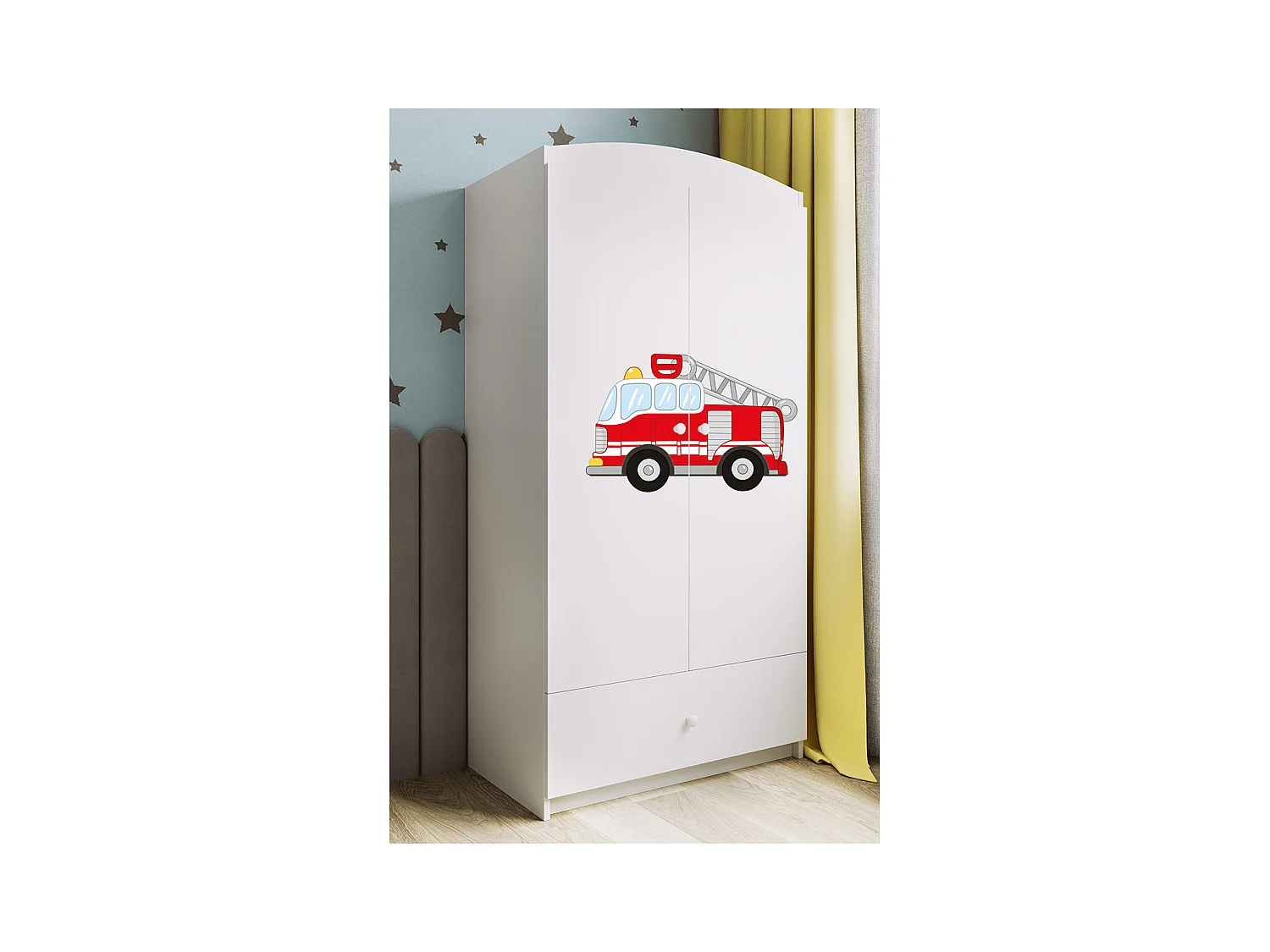 Schrank 2 Türen 1 Schublade Kocot Kids Babydream Feuerwehr - Weiß