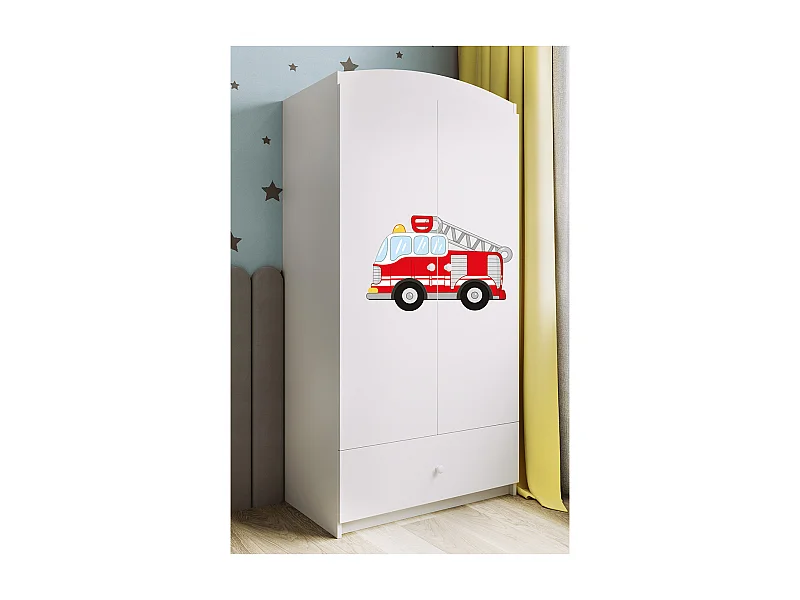 Armoire 2 portes 1 tiroir Babydream Pompier - Blanc