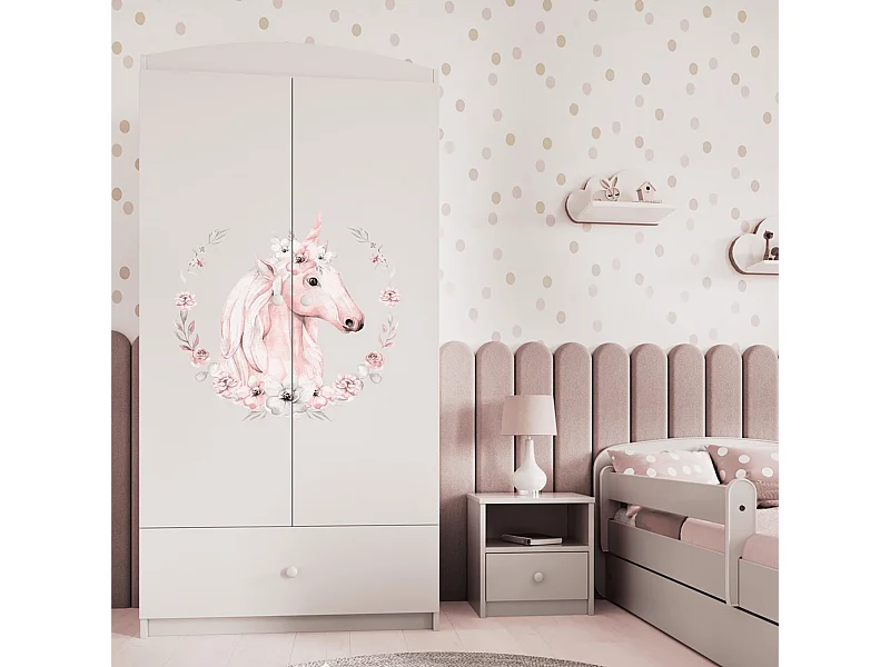 Schrank 2 Türen 1 Schublade Kocot Kids Babydream Einhorn - Weiß