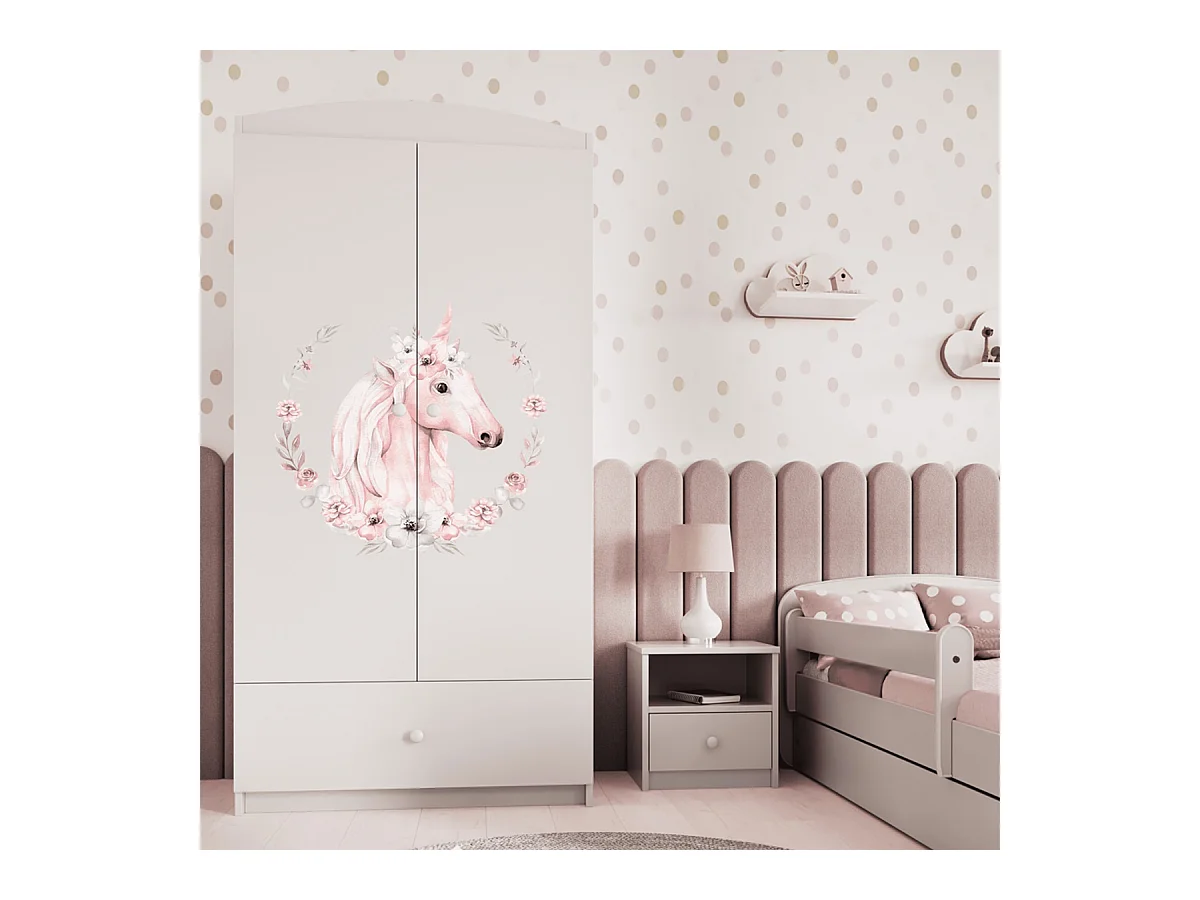 Schrank 2 Türen 1 Schublade Kocot Kids Babydream Einhorn - Weiß