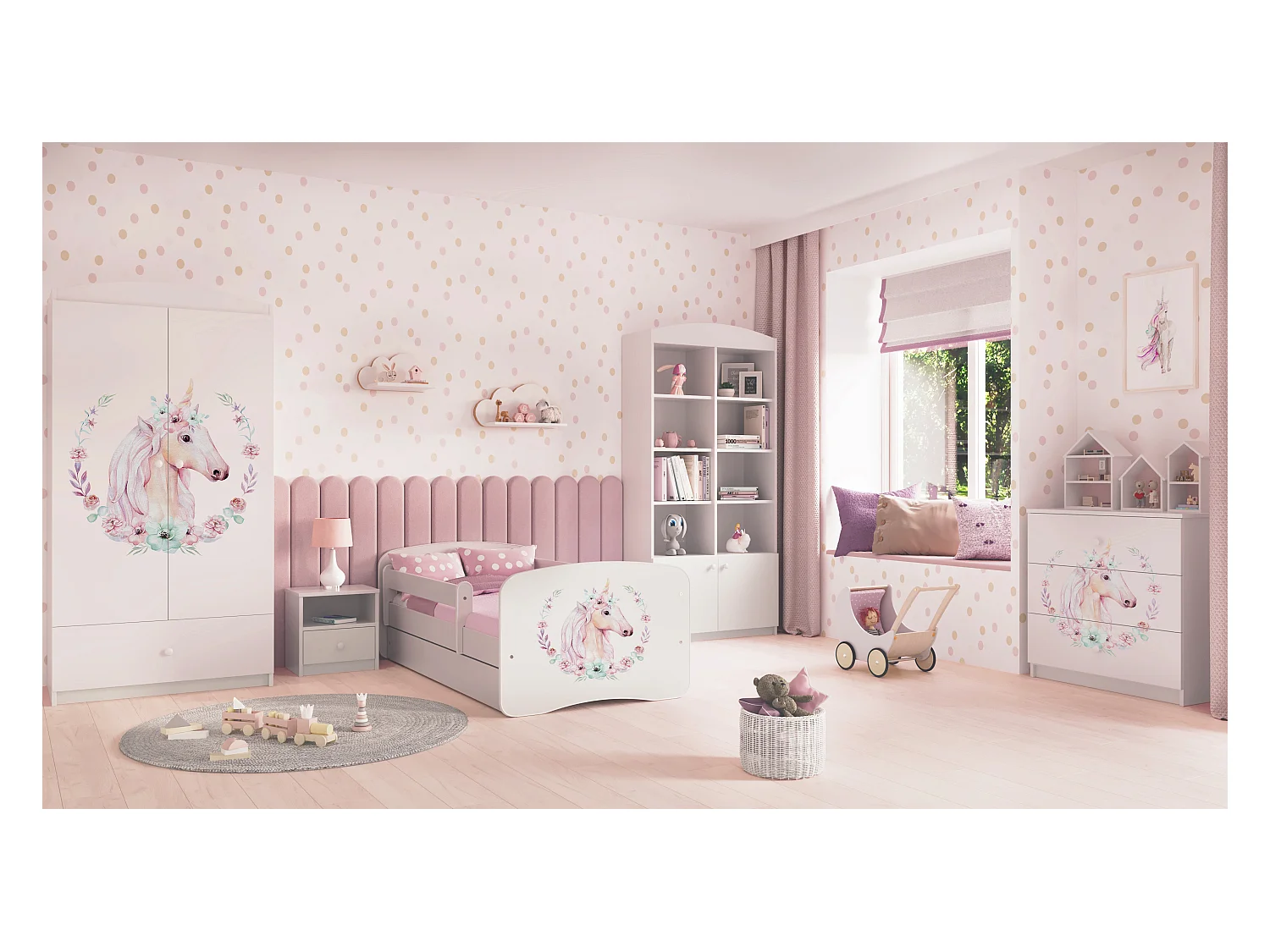 Schrank 2 Türen 1 Schublade Kocot Kids Babydream Einhorn - Weiß