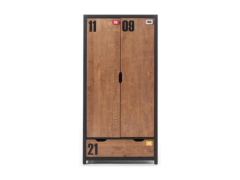 Armario Alex 2 puertas 1 cajón pino macizo oscuro y negro