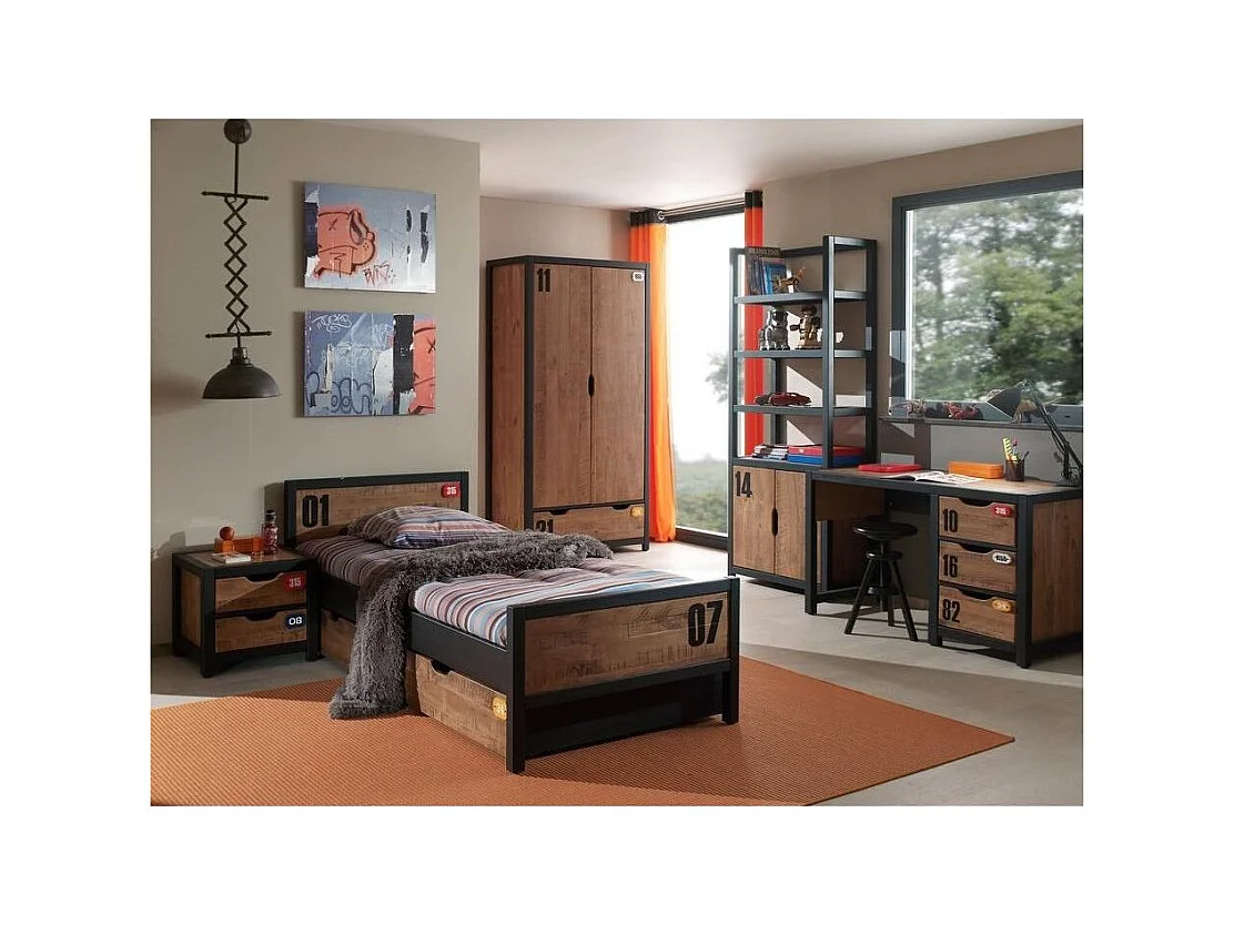 Armoire 2 Portes "Alex" 200cm Marron & Noir