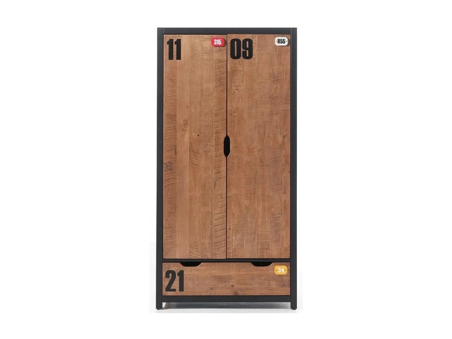 Alex 2-deurs 1 lade massief grenen donker en zwarte kledingkast