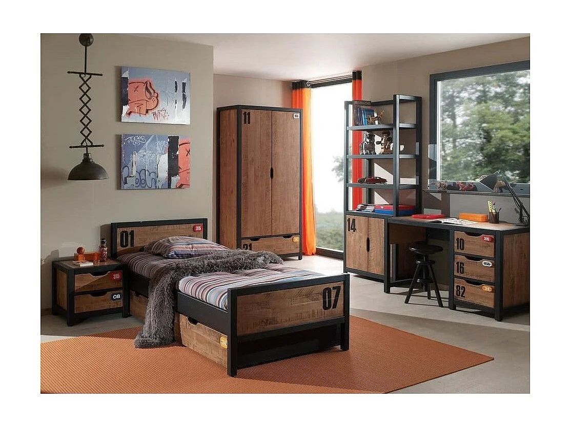 Armoire 2 Portes "Alex" 200cm Marron & Noir