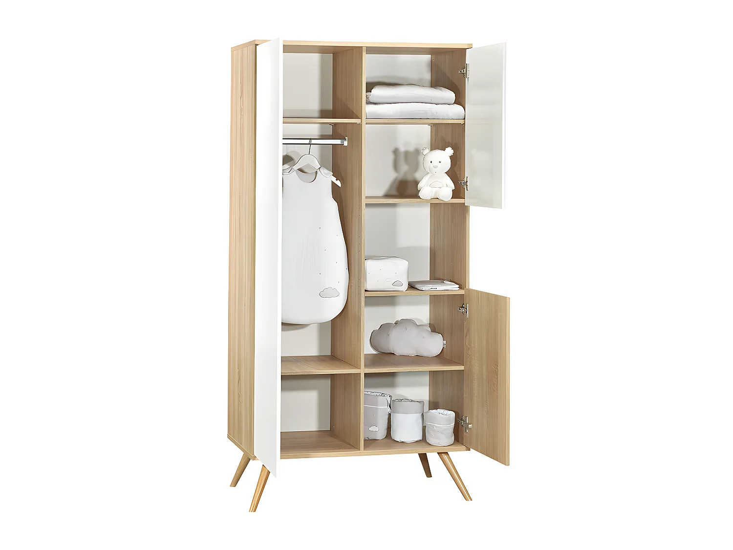 Armoire 3 portes 1 niche Seventies Bois et blanc