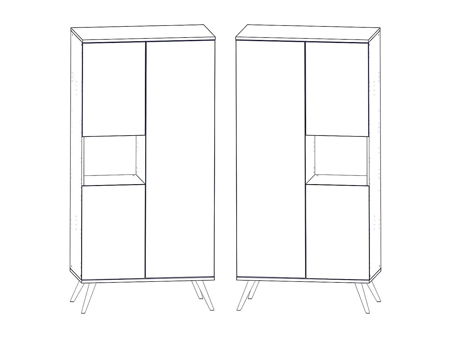 Armoire 3 portes 1 niche Seventies Bois et blanc