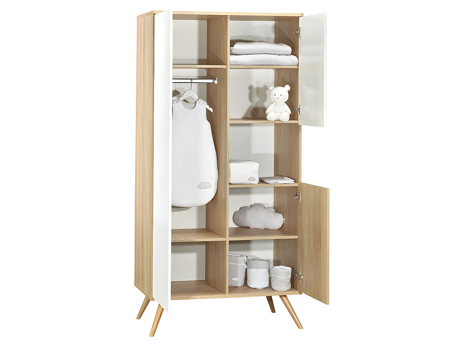 Armoire 3 portes 1 niche Seventies Bois et blanc