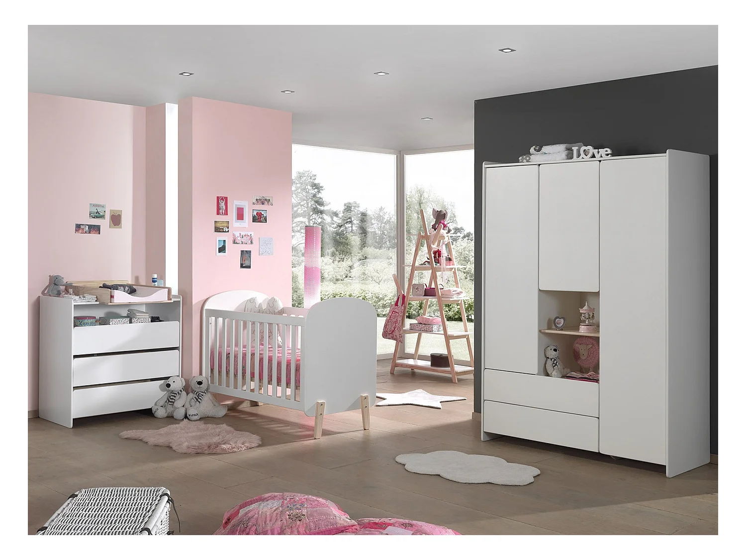 Armoire 3 Portes & 2 Tiroirs "Kiddy" 190cm Blanc