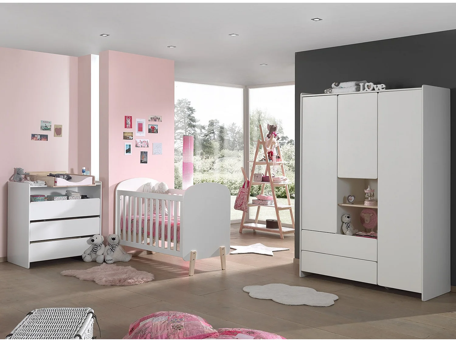 Armoire 3 Portes & 2 Tiroirs "Kiddy" 190cm Blanc