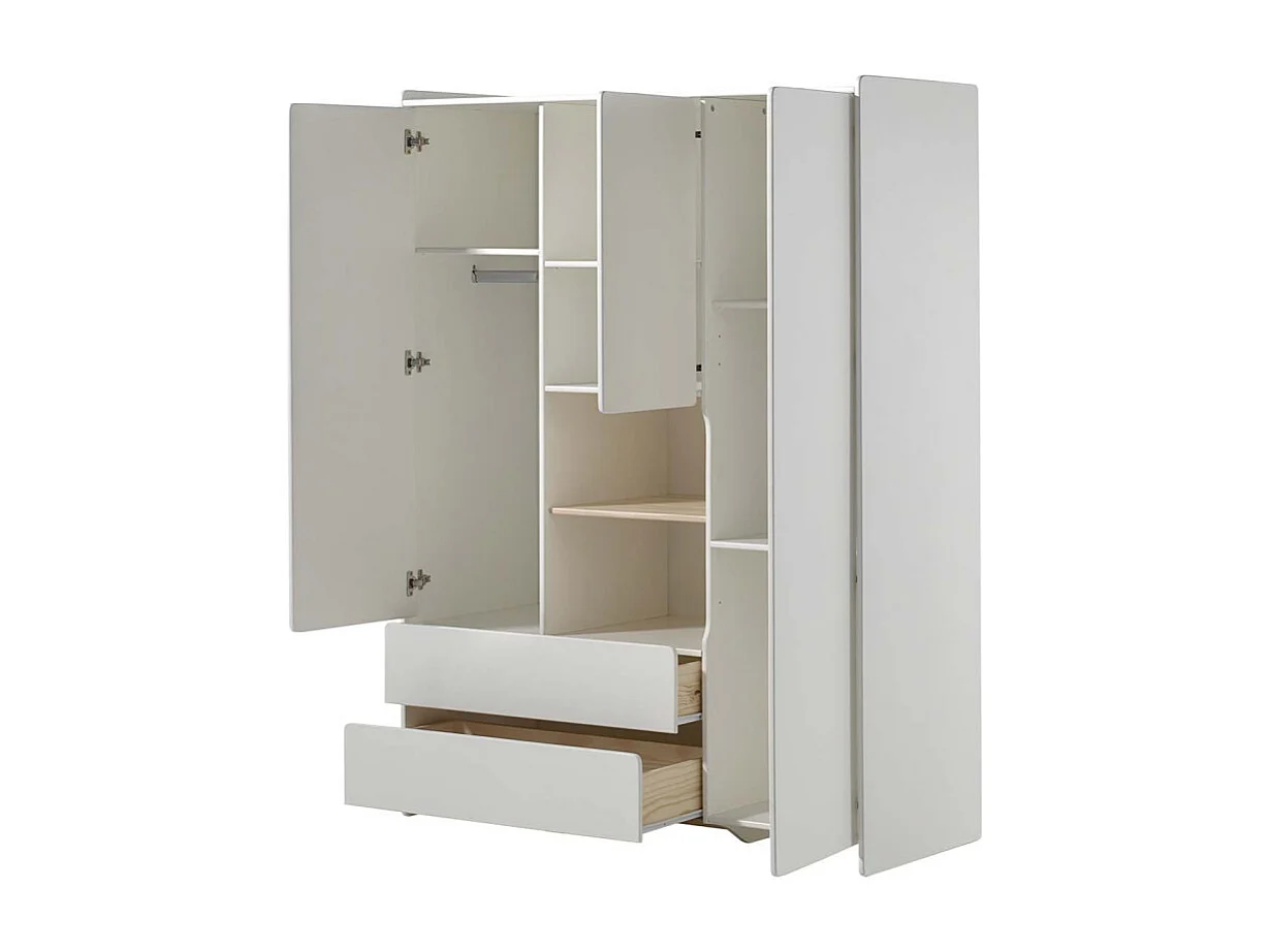 Armoire 3 Portes & 2 Tiroirs "Kiddy" 190cm Blanc