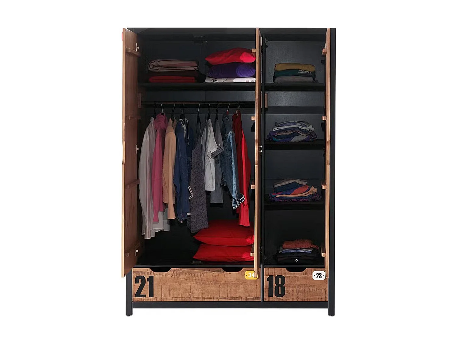 Armoire 3 Portes "Alex" 200cm Marron & Noir