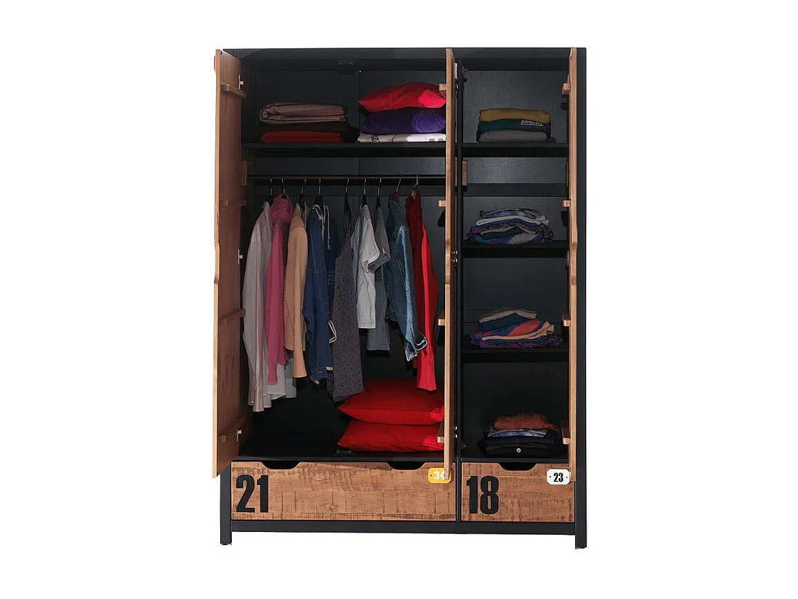 Armoire 3 Portes "Alex" 200cm Marron & Noir