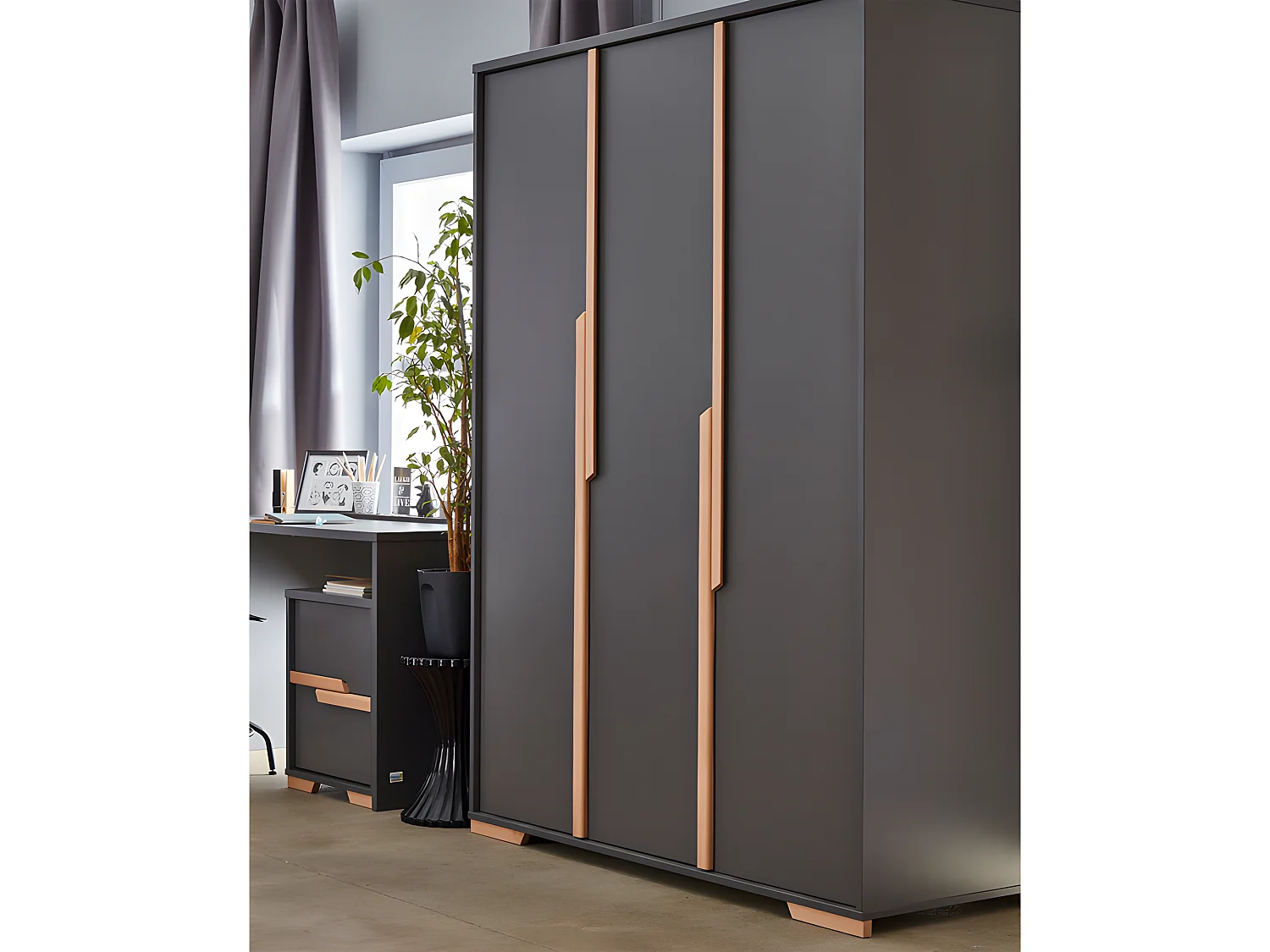 Armoire 3 portes Snap Gris et bois