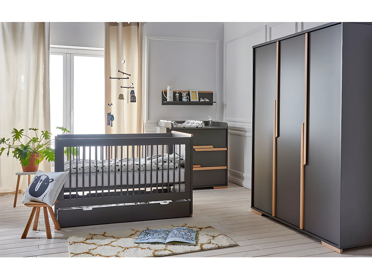 Armoire 3 portes Snap Gris et bois