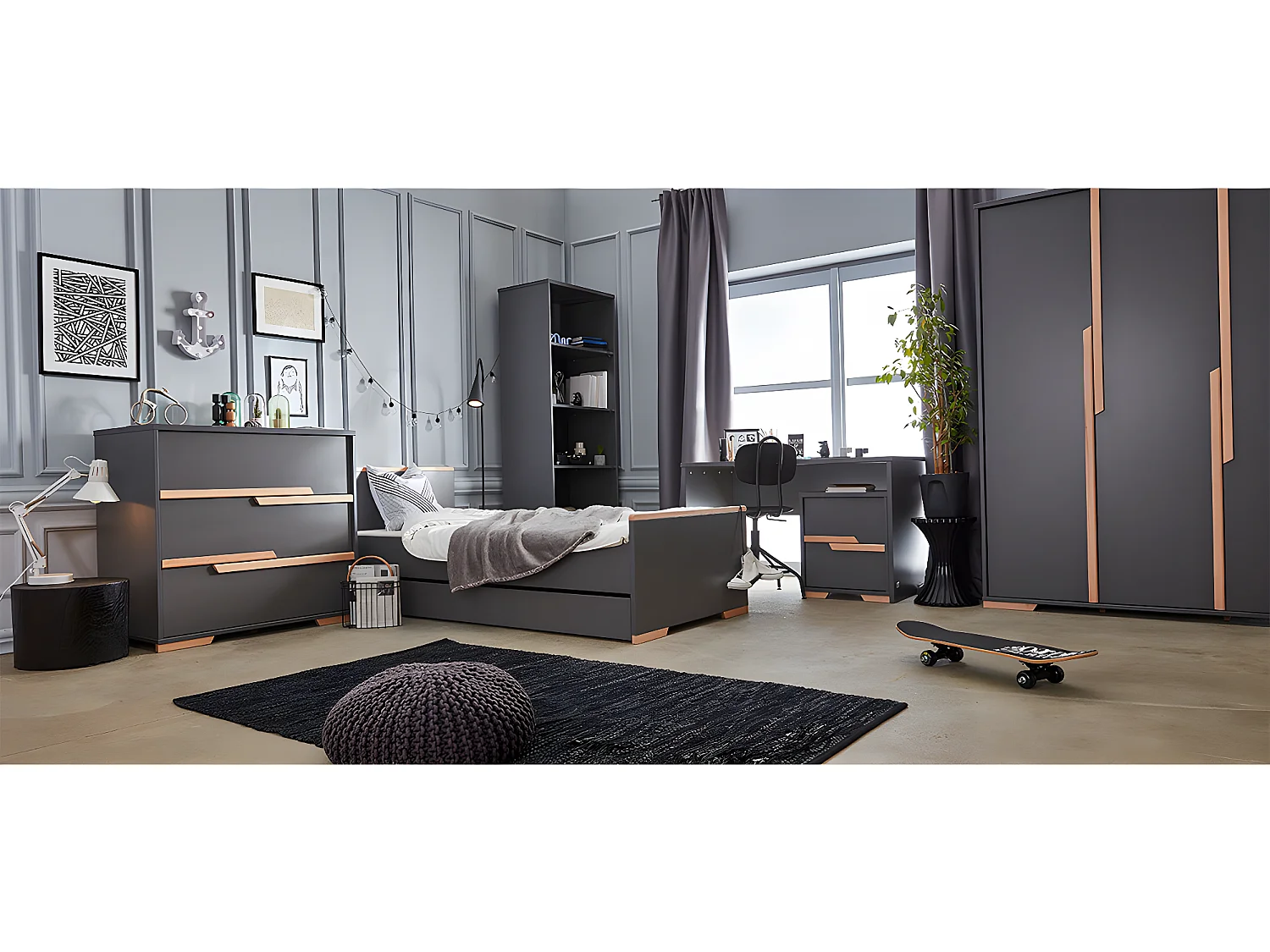 Armoire 3 portes Snap Gris et bois