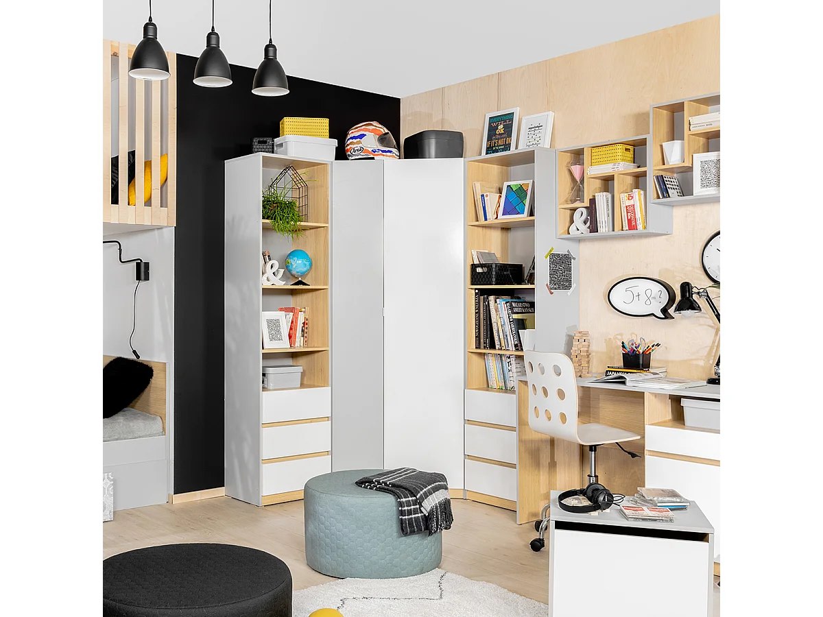 Armoire d'angle 2 portes Pop Gris et Blanc