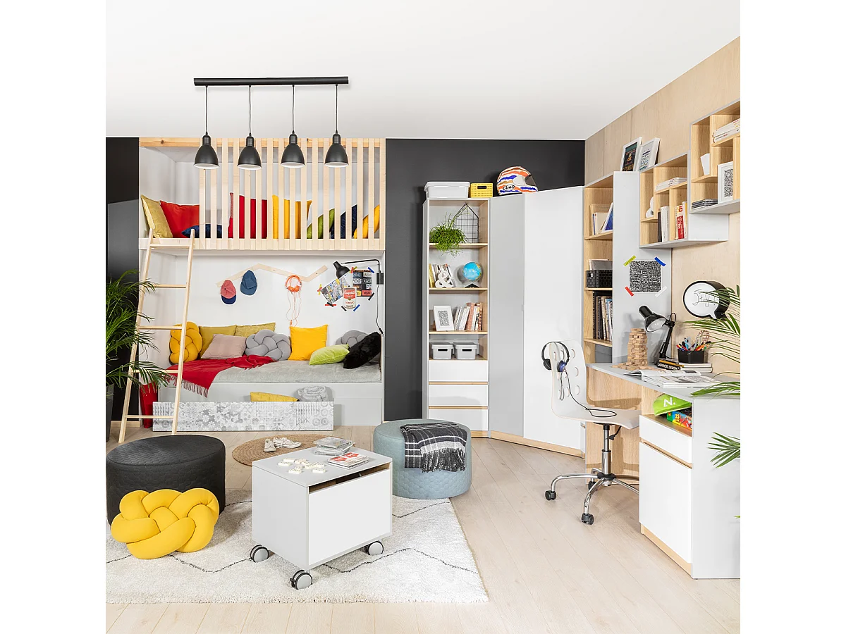 Armoire d'angle 2 portes Pop Gris et Blanc