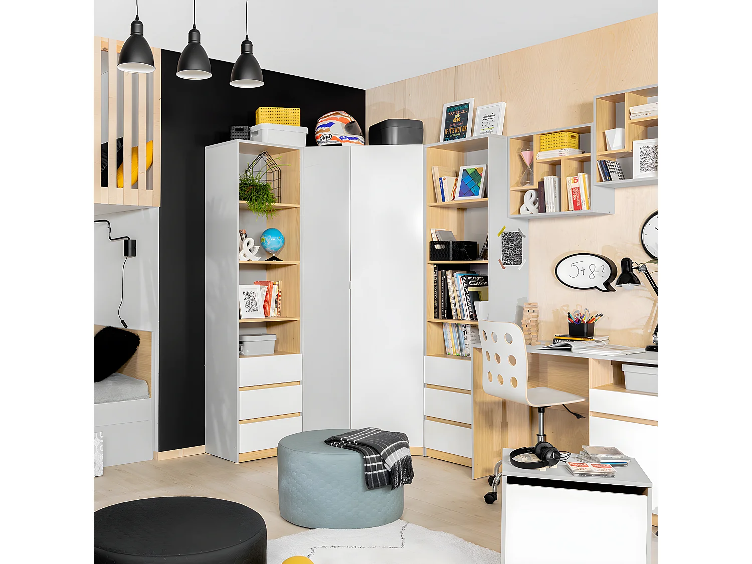 Pop Grijs en Wit 2-deurs hoekkast