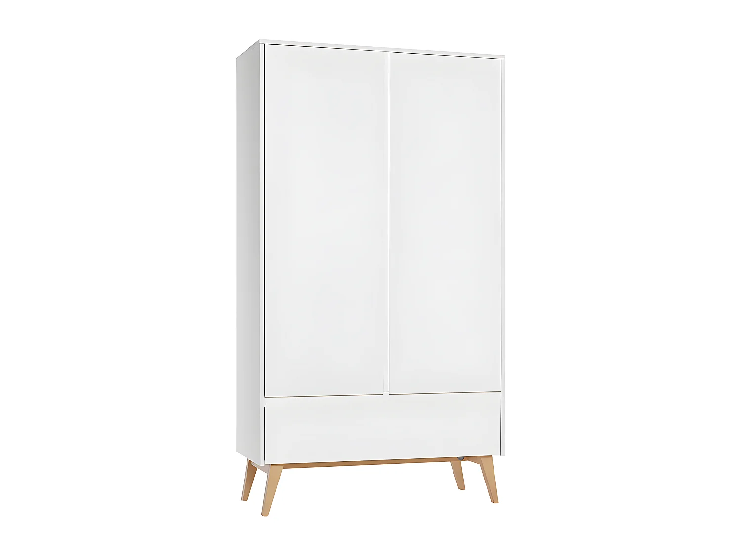 Armoire 2 portes 1 tiroir Swing - Blanc et bois